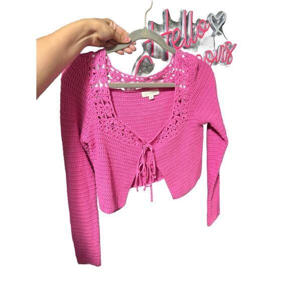 LA Hearts Size Small Amalfi Tied Up Long Sleeve Sweater Pink Cardigan Shrug Ties - Picture 4 of 7